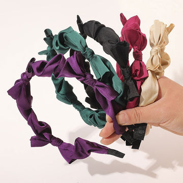 Solid Color Head Hoop Sweet Hair Accessories Knotted Thin Hair Hoop Vintage Pleated Bowknot Hairbands Satin Bow Headband daiiibabyyy